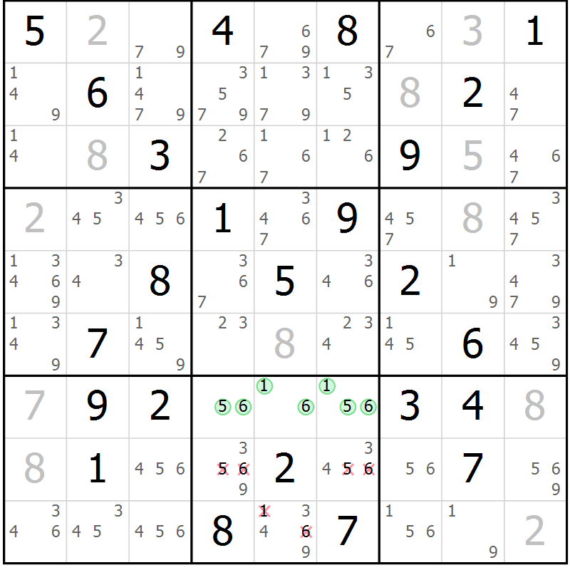 Position des candidats pour la solution de la Gr 77 page 80 du magazine de sudoku Maestro n° 104