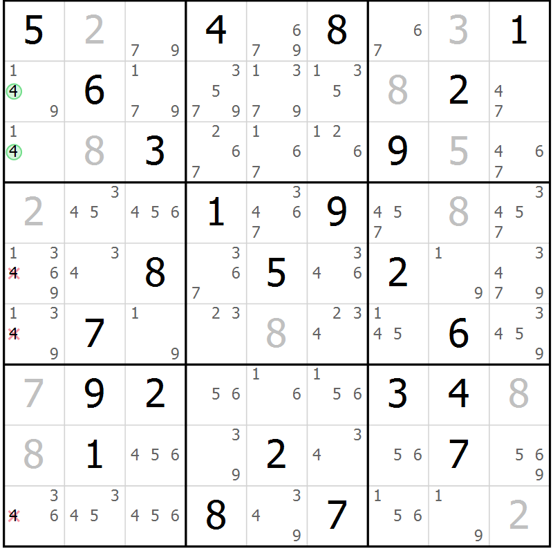 Position des candidats pour la solution de la Gr 77 page 80 du magazine de sudoku Maestro n° 104