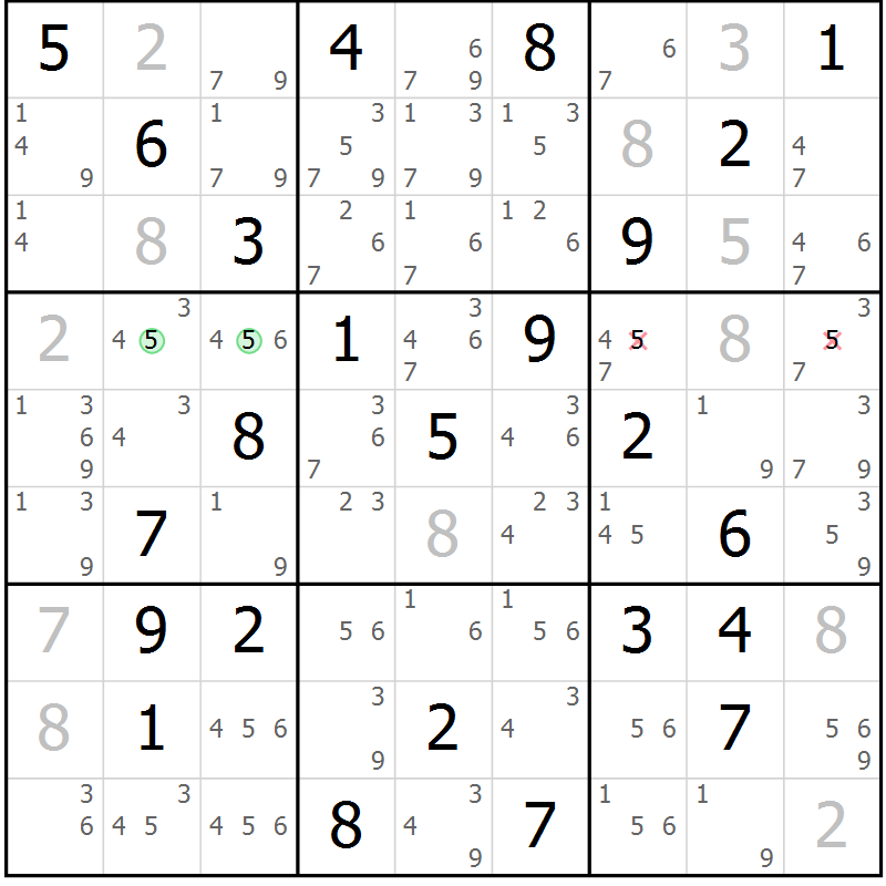 Position des candidats pour la solution de la Gr 77 page 80 du magazine de sudoku Maestro n° 104