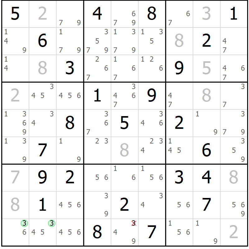 Position des candidats pour la solution de la Gr 77 page 80 du magazine de sudoku Maestro n° 104