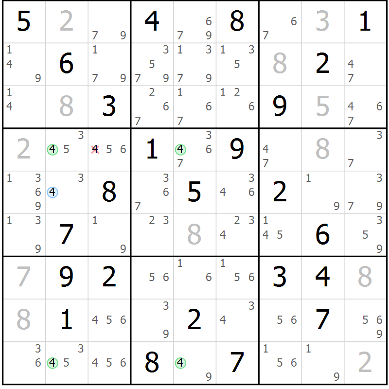 Position des candidats pour la solution de la Gr 77 page 80 du magazine de sudoku Maestro n° 104