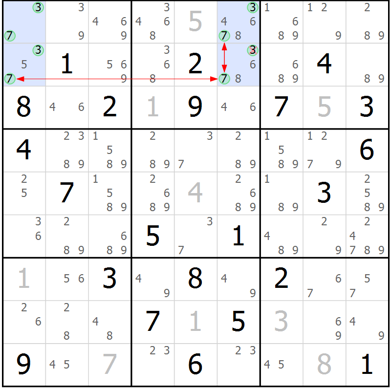 Position des candidats pour la solution de la Gr 78 page 81 du magazine de sudoku Maestro n° 104
