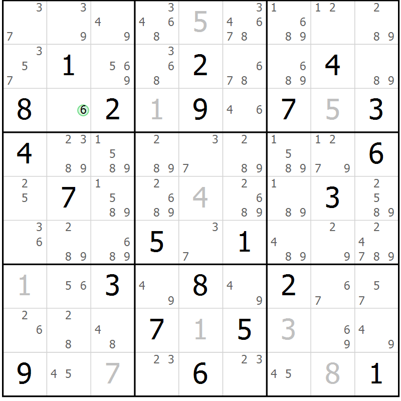 Position des candidats pour la solution de la Gr 78 page 81 du magazine de sudoku Maestro n° 104