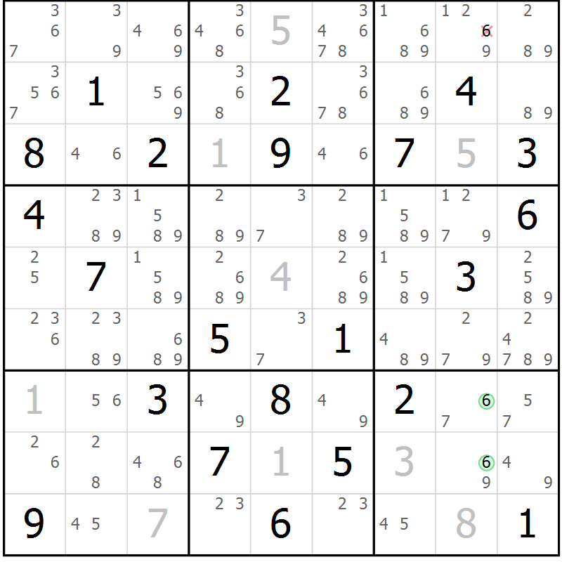 Position des candidats pour la solution de la Gr 78 page 81 du magazine de sudoku Maestro n° 104