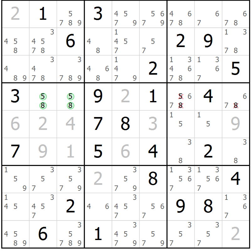 Position des candidats pour la solution de la Gr 79 page 82 du magazine de sudoku Maestro n° 104
