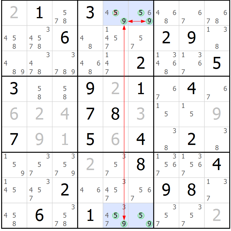 Position des candidats pour la solution de la Gr 79 page 82 du magazine de sudoku Maestro n° 104