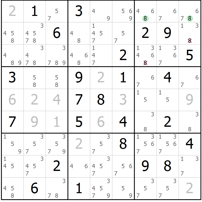 Position des candidats pour la solution de la Gr 79 page 82 du magazine de sudoku Maestro n° 104