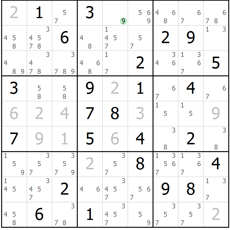 Position des candidats pour la solution de la Gr 79 page 82 du magazine de sudoku Maestro n° 104