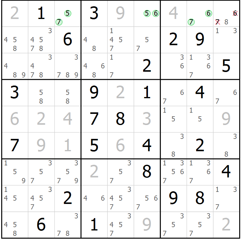 Position des candidats pour la solution de la Gr 79 page 82 du magazine de sudoku Maestro n° 104