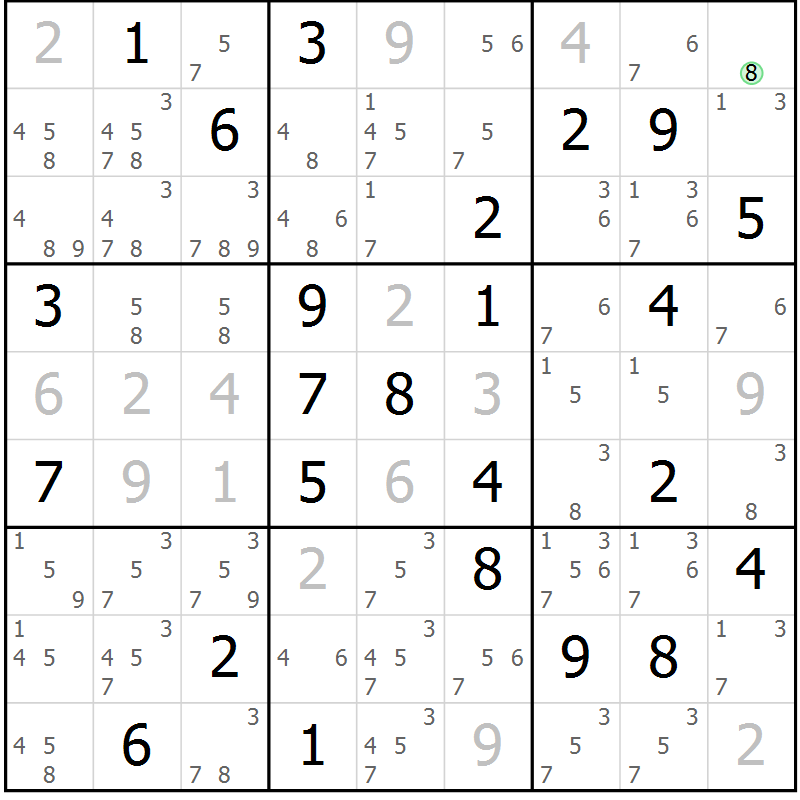 Position des candidats pour la solution de la Gr 79 page 82 du magazine de sudoku Maestro n° 104