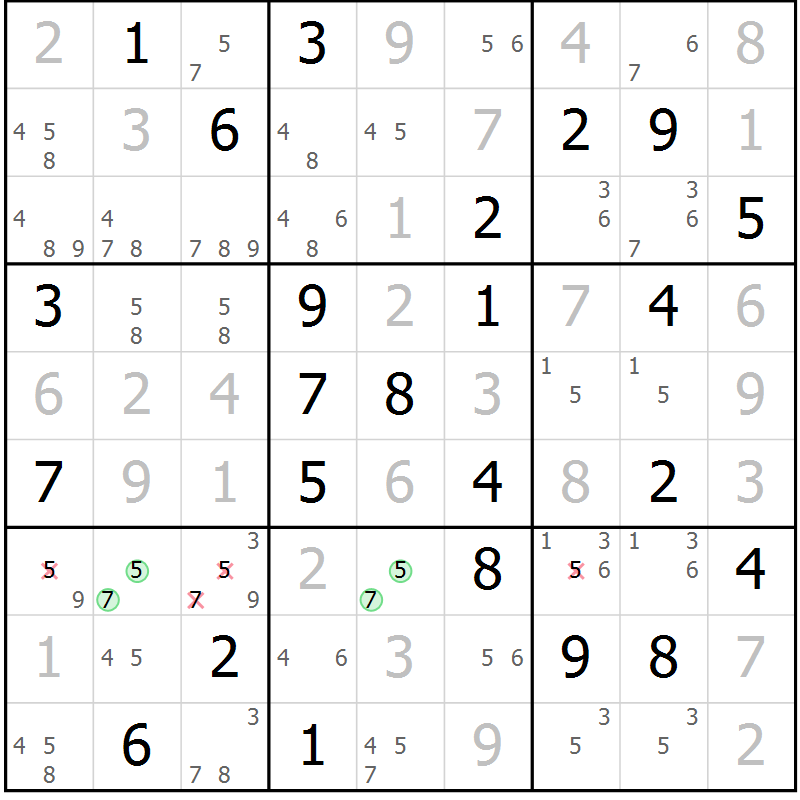 Position des candidats pour la solution de la Gr 79 page 82 du magazine de sudoku Maestro n° 104