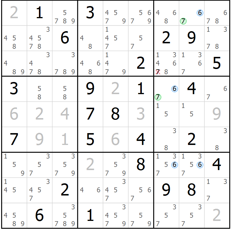 Position des candidats pour la solution de la Gr 79 page 82 du magazine de sudoku Maestro n° 104
