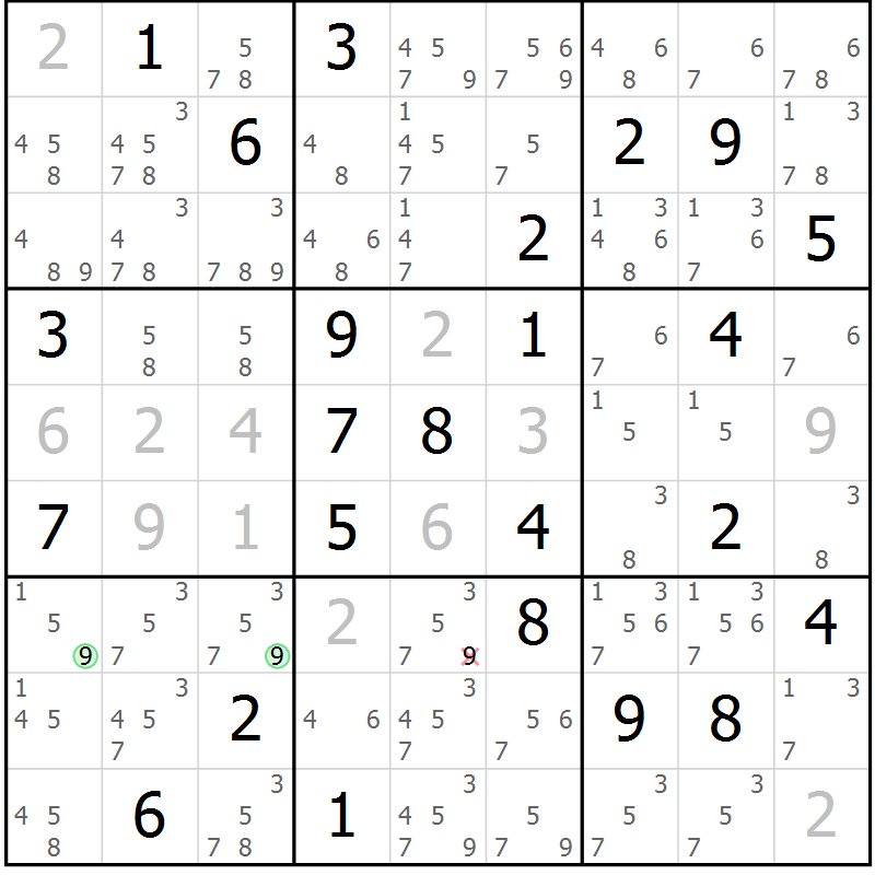 Position des candidats pour la solution de la Gr 79 page 82 du magazine de sudoku Maestro n° 104
