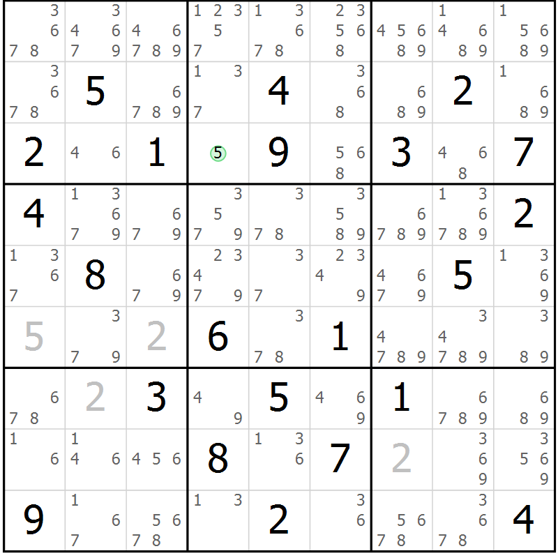 Position des candidats pour la solution de la Gr 8 page 11 du magazine de sudoku Maestro n° 104