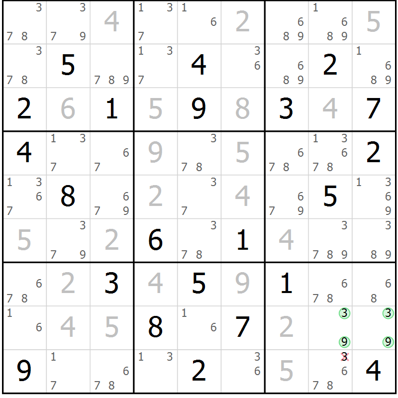 Position des candidats pour la solution de la Gr 8 page 11 du magazine de sudoku Maestro n° 104