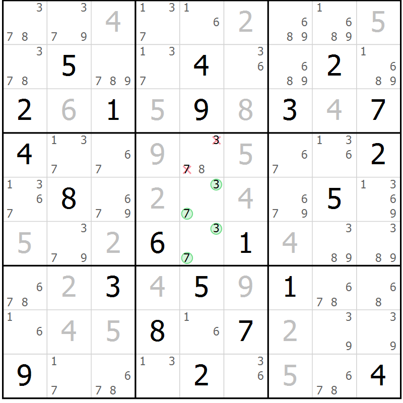Position des candidats pour la solution de la Gr 8 page 11 du magazine de sudoku Maestro n° 104