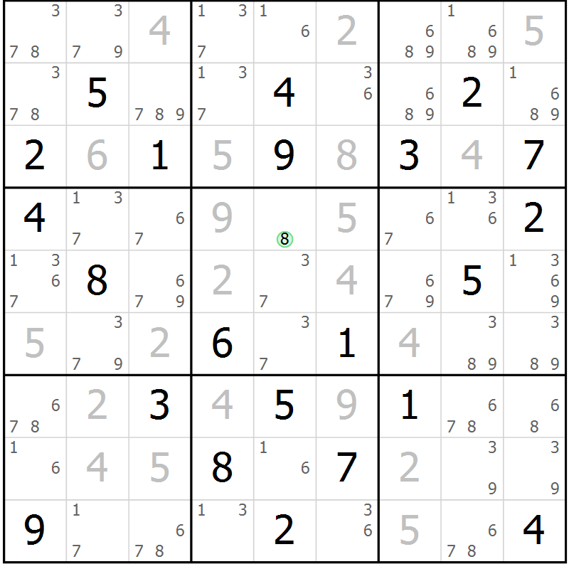 Position des candidats pour la solution de la Gr 8 page 11 du magazine de sudoku Maestro n° 104
