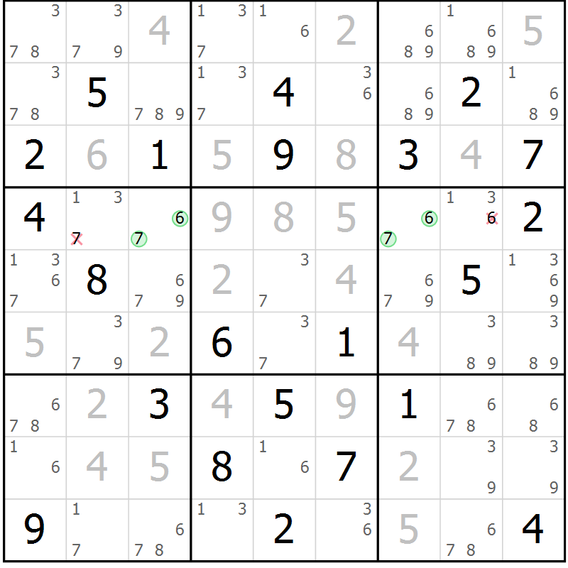 Position des candidats pour la solution de la Gr 8 page 11 du magazine de sudoku Maestro n° 104