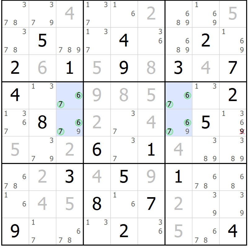 Position des candidats pour la solution de la Gr 8 page 11 du magazine de sudoku Maestro n° 104