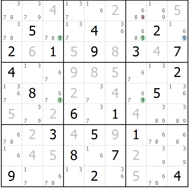 Position des candidats pour la solution de la Gr 8 page 11 du magazine de sudoku Maestro n° 104