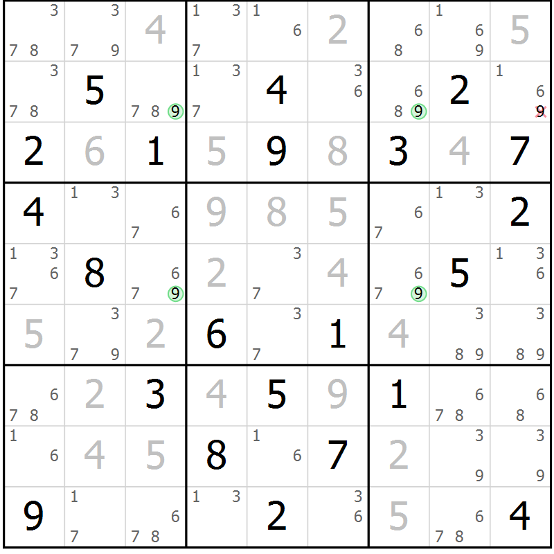 Position des candidats pour la solution de la Gr 8 page 11 du magazine de sudoku Maestro n° 104