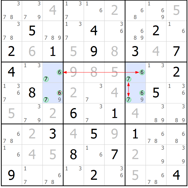 Position des candidats pour la solution de la Gr 8 page 11 du magazine de sudoku Maestro n° 104