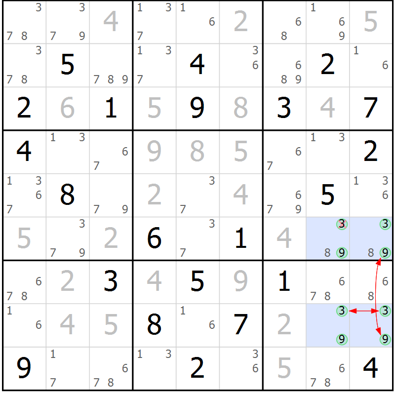 Position des candidats pour la solution de la Gr 8 page 11 du magazine de sudoku Maestro n° 104