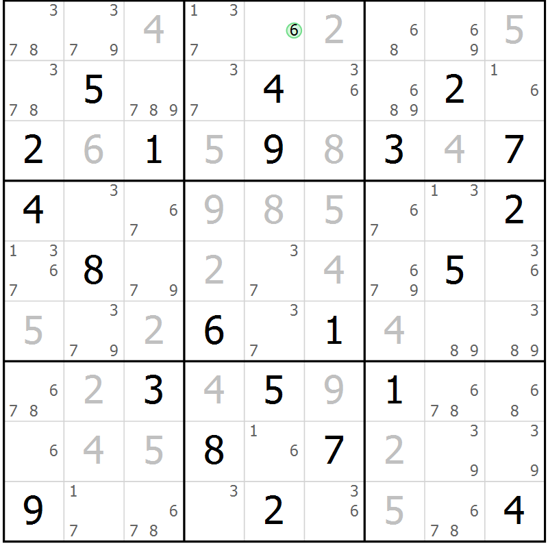 Position des candidats pour la solution de la Gr 8 page 11 du magazine de sudoku Maestro n° 104