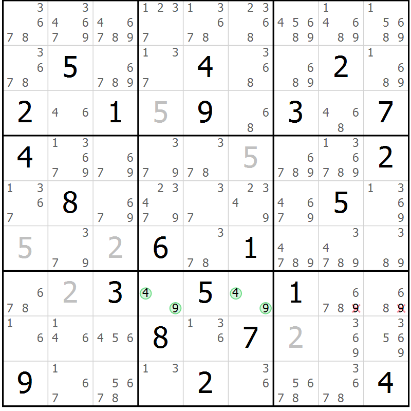 Position des candidats pour la solution de la Gr 8 page 11 du magazine de sudoku Maestro n° 104
