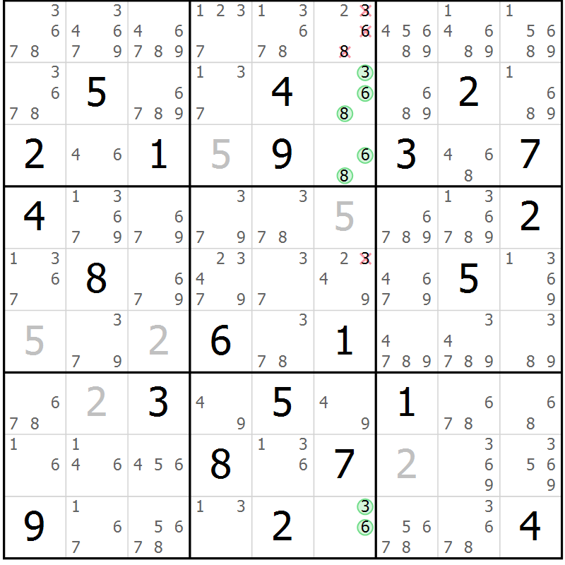 Position des candidats pour la solution de la Gr 8 page 11 du magazine de sudoku Maestro n° 104