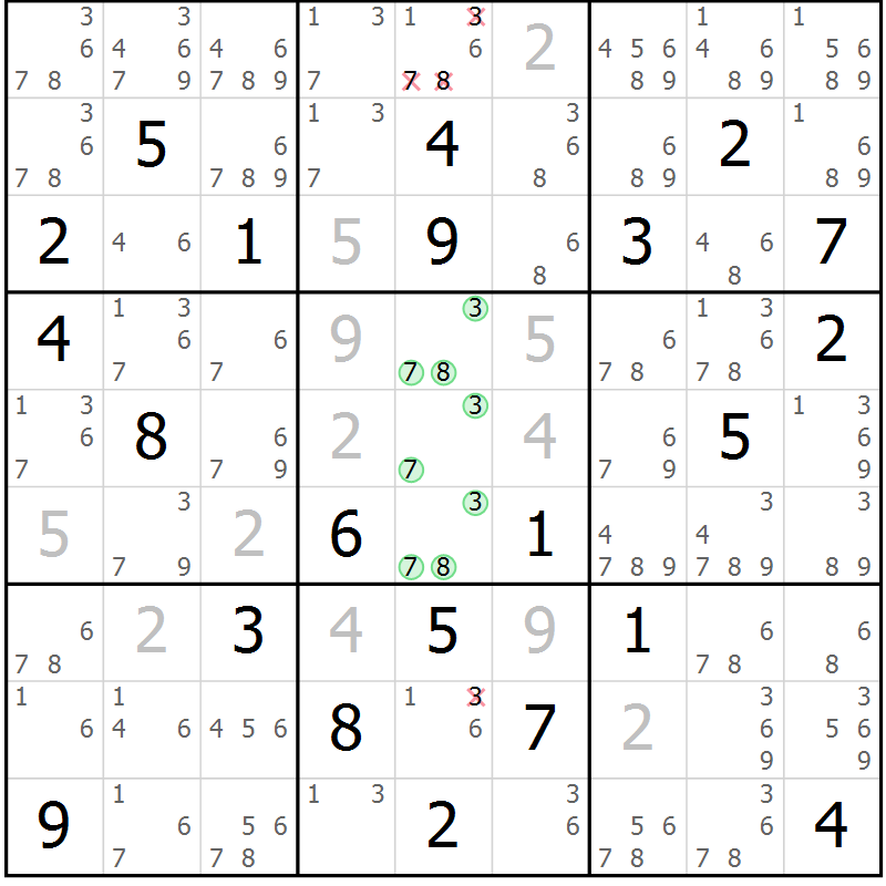 Position des candidats pour la solution de la Gr 8 page 11 du magazine de sudoku Maestro n° 104