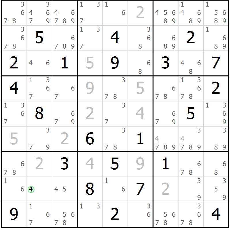Position des candidats pour la solution de la Gr 8 page 11 du magazine de sudoku Maestro n° 104