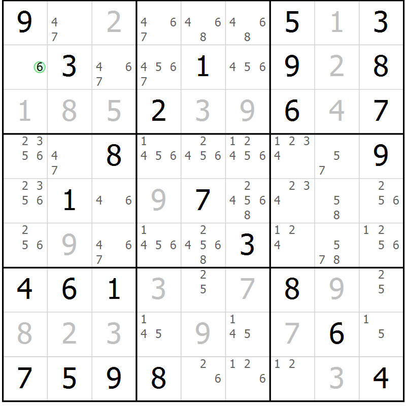 Position des candidats pour la solution de la Gr 80 page 83 du magazine de sudoku Maestro n° 104