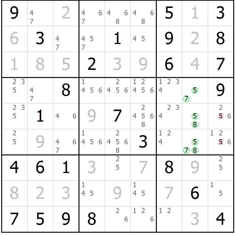 Position des candidats pour la solution de la Gr 80 page 83 du magazine de sudoku Maestro n° 104
