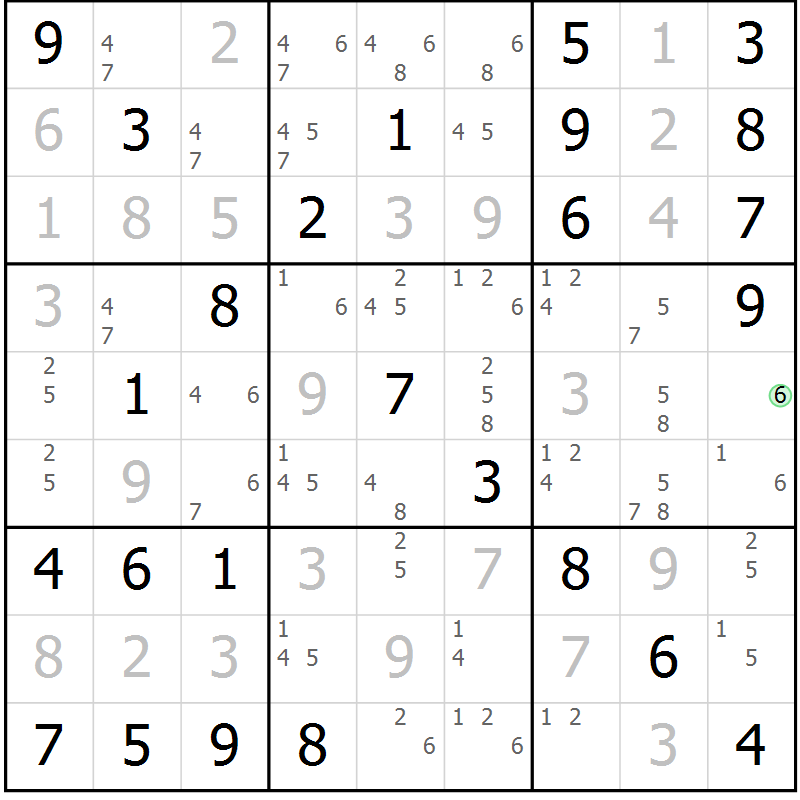 Position des candidats pour la solution de la Gr 80 page 83 du magazine de sudoku Maestro n° 104