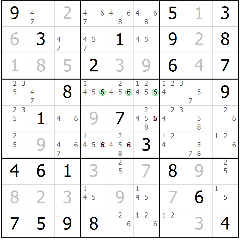 Position des candidats pour la solution de la Gr 80 page 83 du magazine de sudoku Maestro n° 104