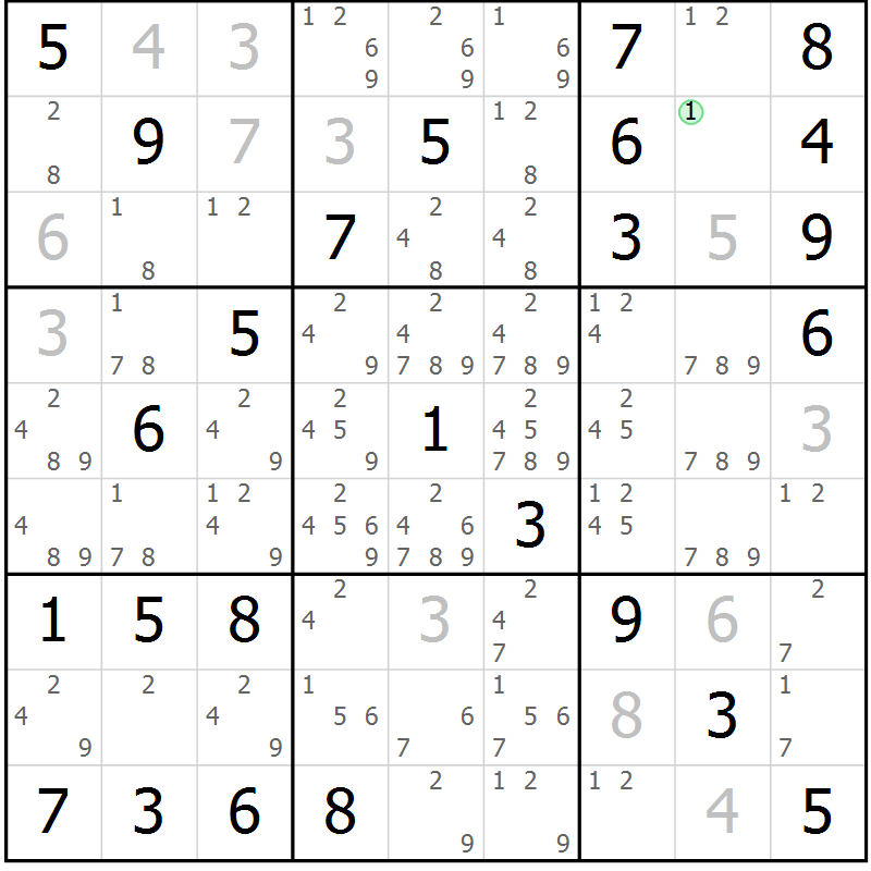Position des candidats pour la solution de la Gr 81 page 84 du magazine de sudoku Maestro n° 104
