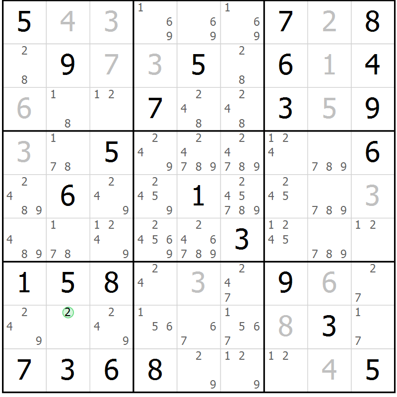 Position des candidats pour la solution de la Gr 81 page 84 du magazine de sudoku Maestro n° 104