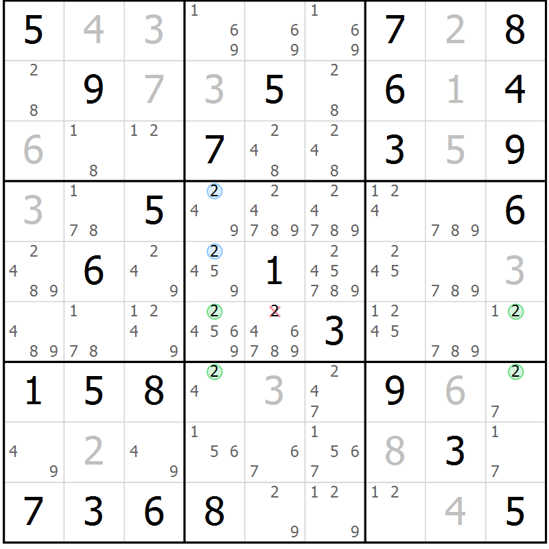 Position des candidats pour la solution de la Gr 81 page 84 du magazine de sudoku Maestro n° 104