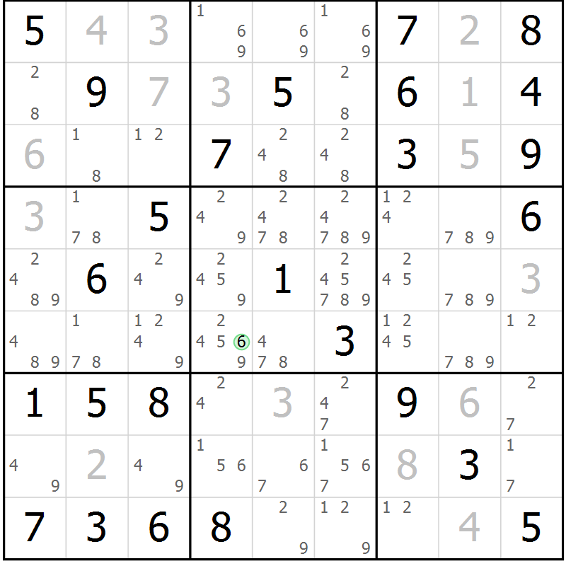 Position des candidats pour la solution de la Gr 81 page 84 du magazine de sudoku Maestro n° 104
