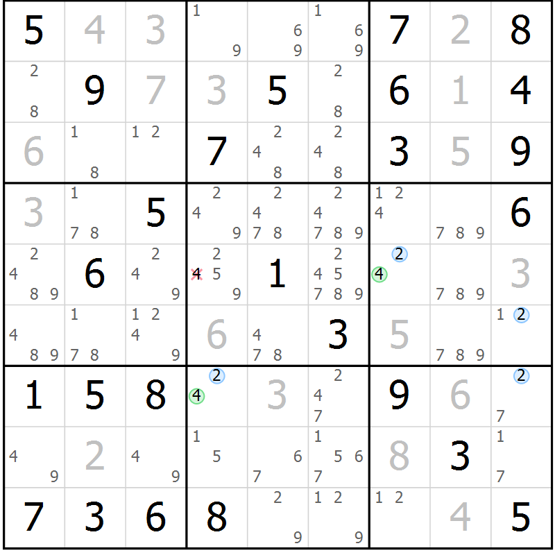Position des candidats pour la solution de la Gr 81 page 84 du magazine de sudoku Maestro n° 104