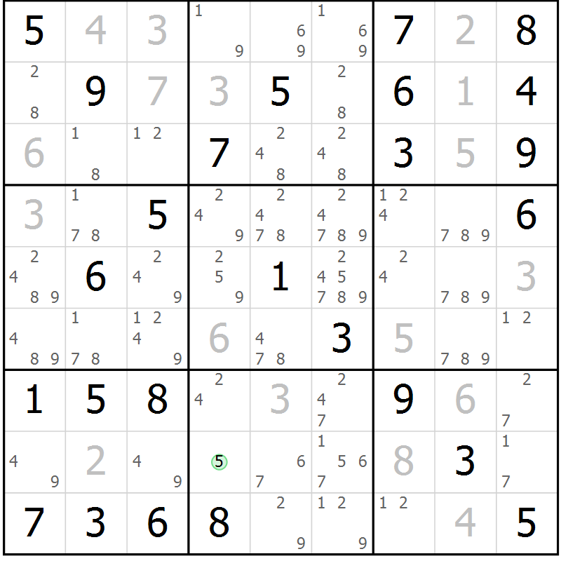 Position des candidats pour la solution de la Gr 81 page 84 du magazine de sudoku Maestro n° 104