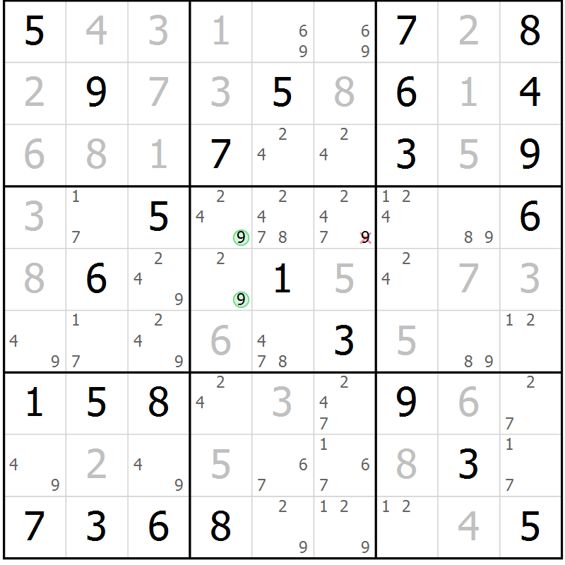 Position des candidats pour la solution de la Gr 81 page 84 du magazine de sudoku Maestro n° 104