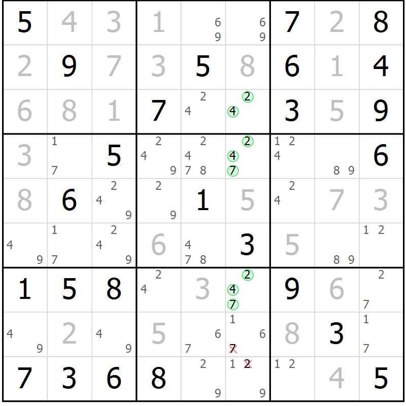 Position des candidats pour la solution de la Gr 81 page 84 du magazine de sudoku Maestro n° 104