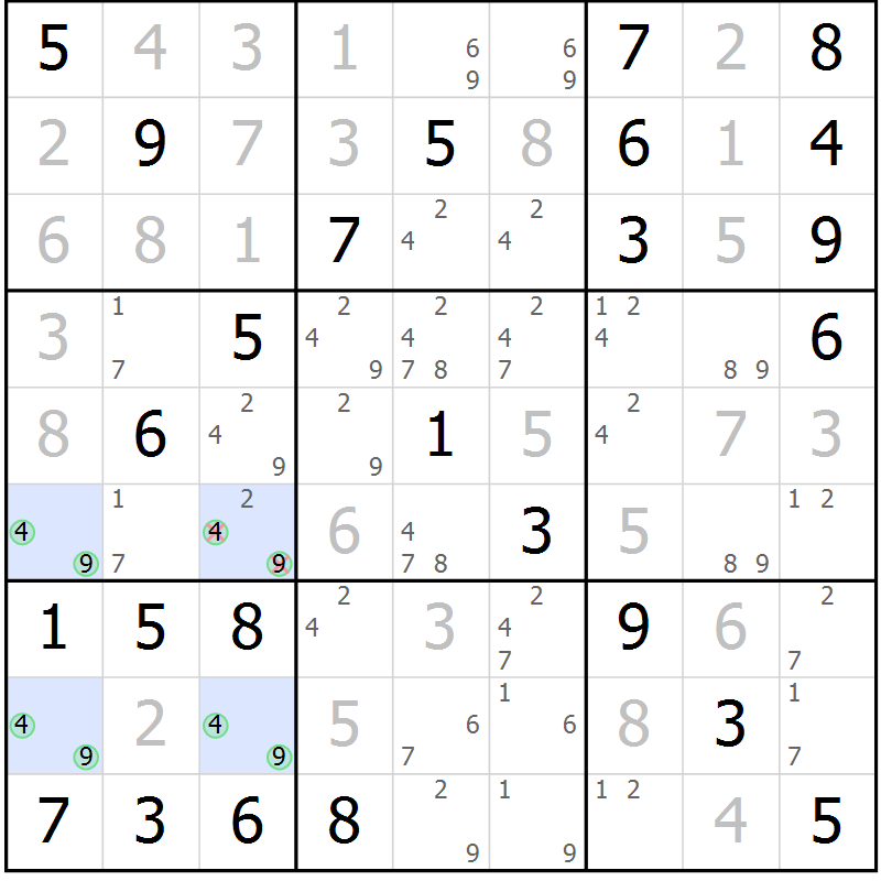 Position des candidats pour la solution de la Gr 81 page 84 du magazine de sudoku Maestro n° 104