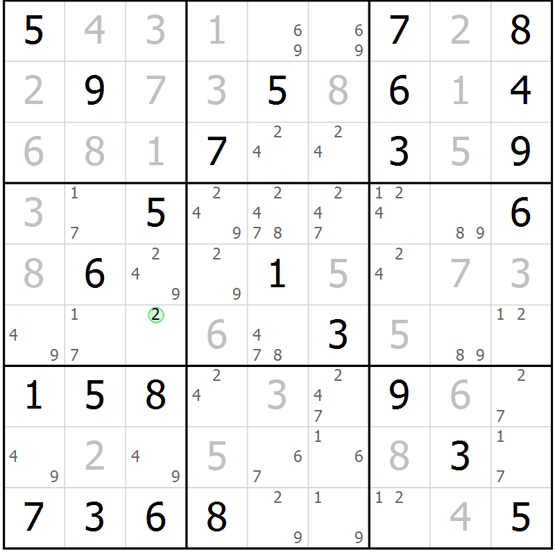 Position des candidats pour la solution de la Gr 81 page 84 du magazine de sudoku Maestro n° 104