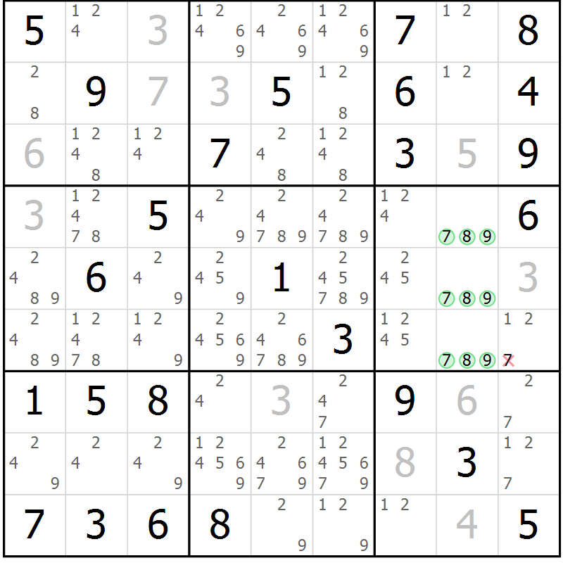 Position des candidats pour la solution de la Gr 81 page 84 du magazine de sudoku Maestro n° 104