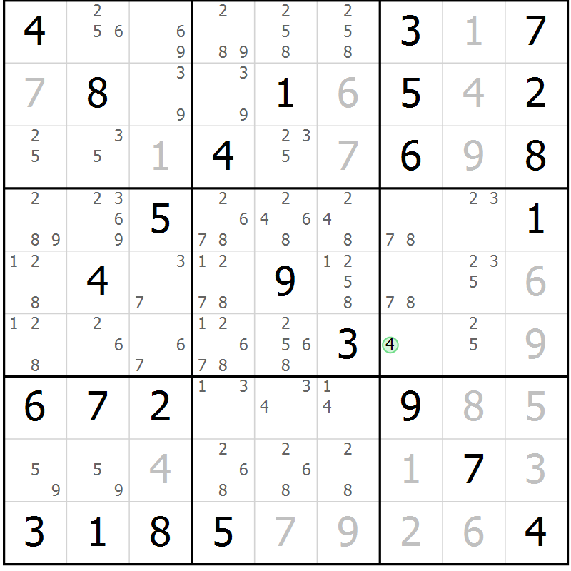 Position des candidats pour la solution de la Gr 82 page 85 du magazine de sudoku Maestro n° 104