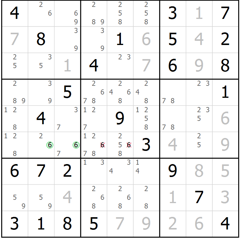 Position des candidats pour la solution de la Gr 82 page 85 du magazine de sudoku Maestro n° 104