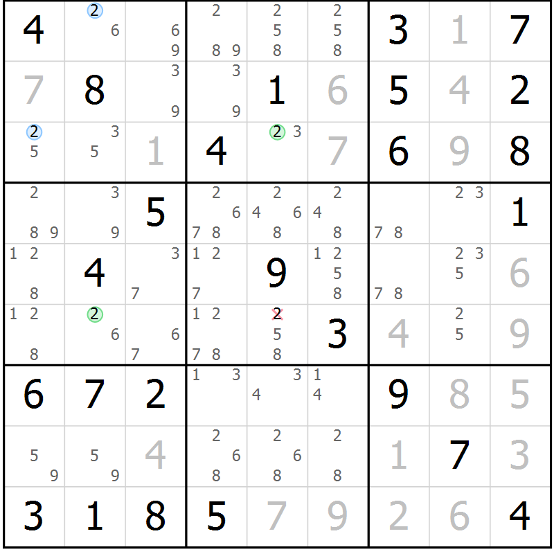 Position des candidats pour la solution de la Gr 82 page 85 du magazine de sudoku Maestro n° 104